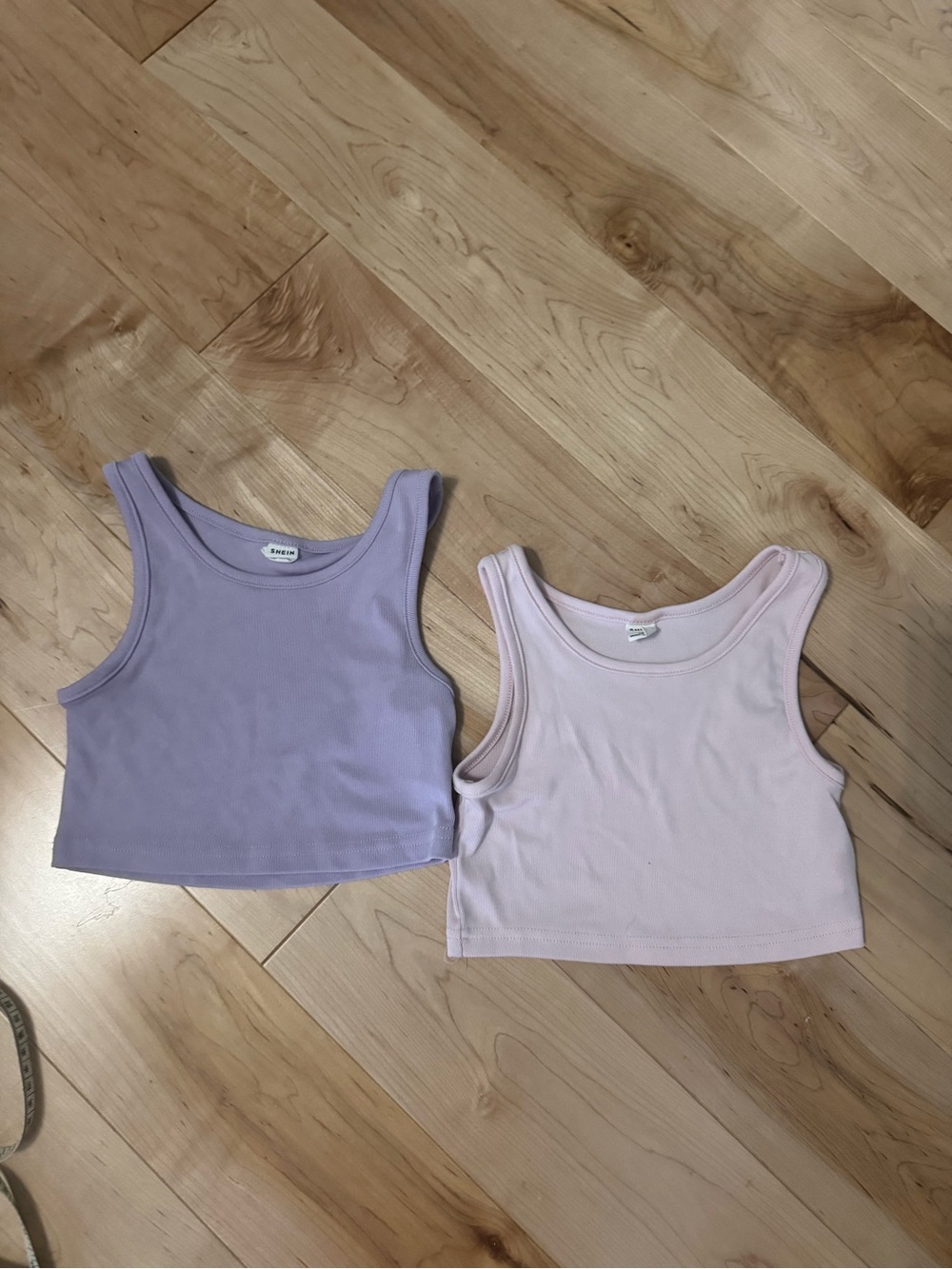 SHEIN Lavender & Pale Pink Ribbed Crop Tank Tops